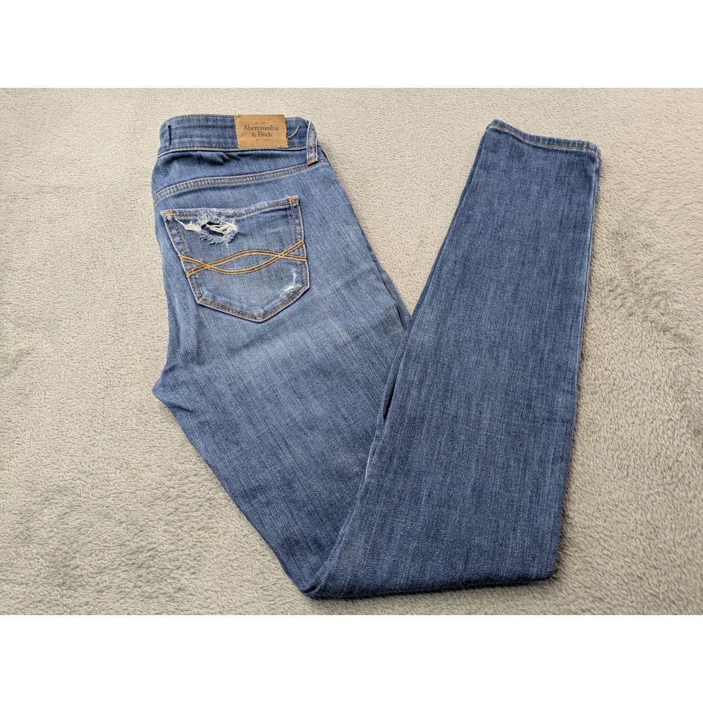 Abercrombie & Fitch Womens Jeans Size 27x31 Distressed Denim Blue Ripped‎